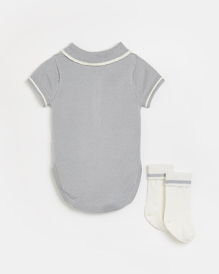 Baby grey waffle ribbed bodysuit outfit