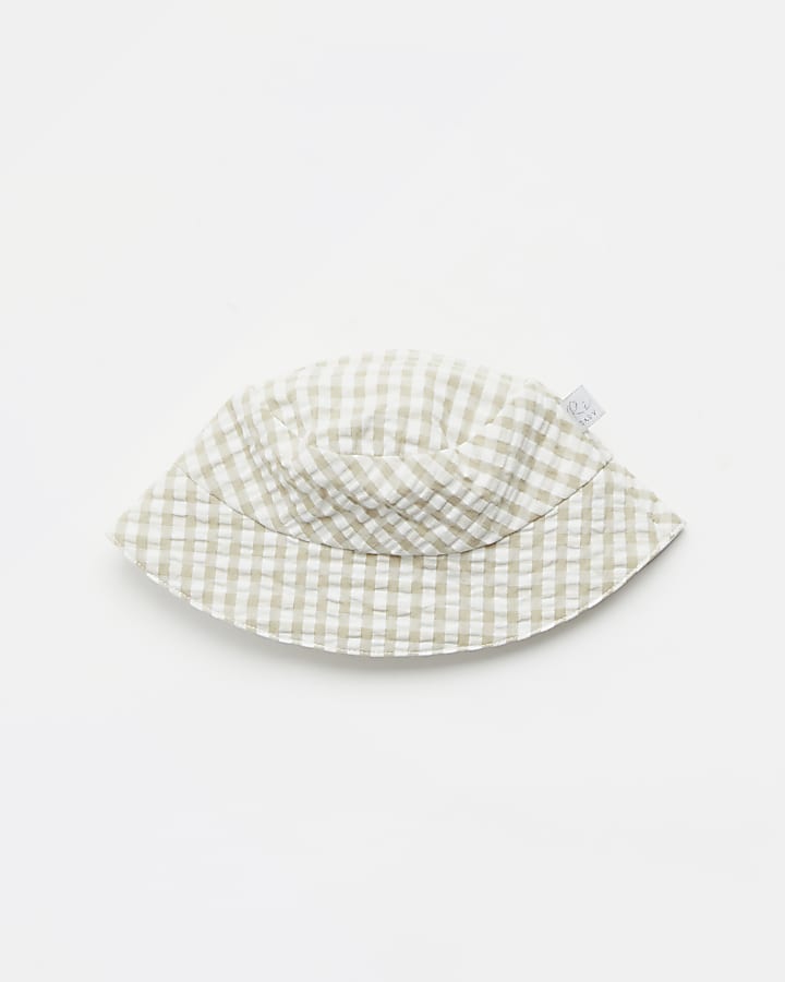 Baby khaki gingham bucket hat