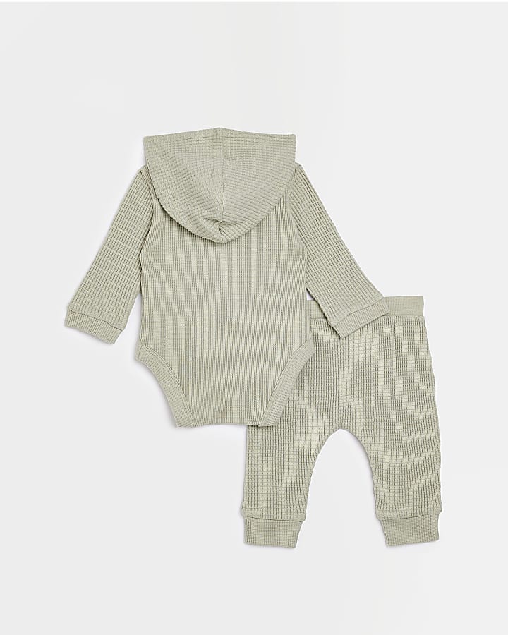 Baby Khaki Hooded Waffle outfit