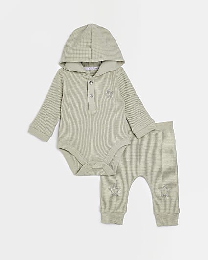Baby Khaki Hooded Waffle outfit