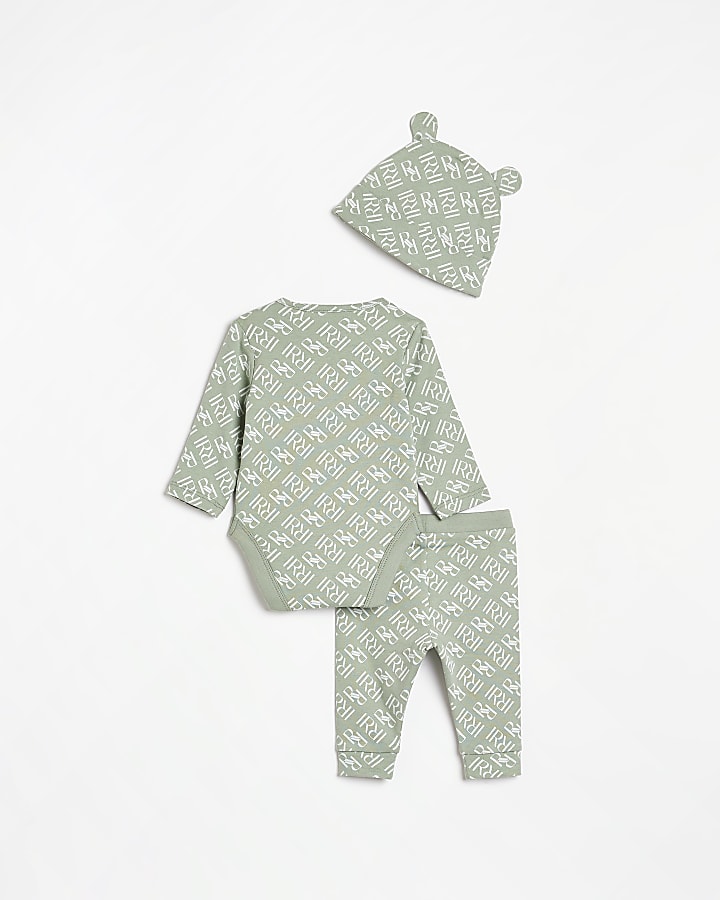 Baby Khaki RI Monogram babygrow Set