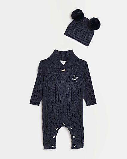 Baby navy cable knit outfit