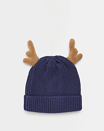 Baby Navy Christmas Reindeer Beanie Hat