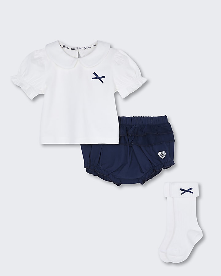 Baby navy collared bloomer outfit