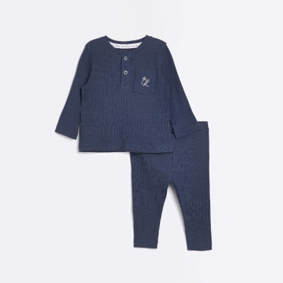 Baby navy Long Sleeve Organic Rib set