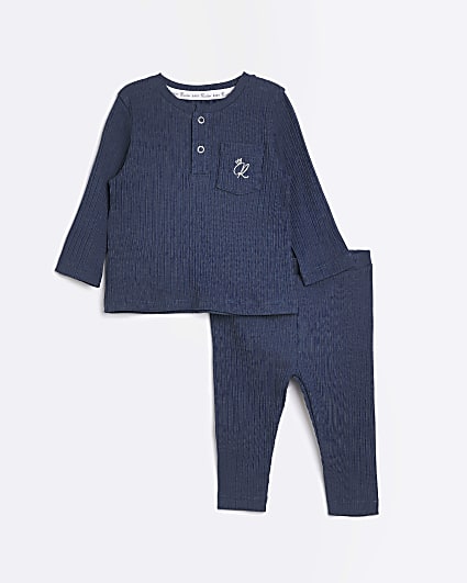 Baby navy long sleeve ribbed outfit