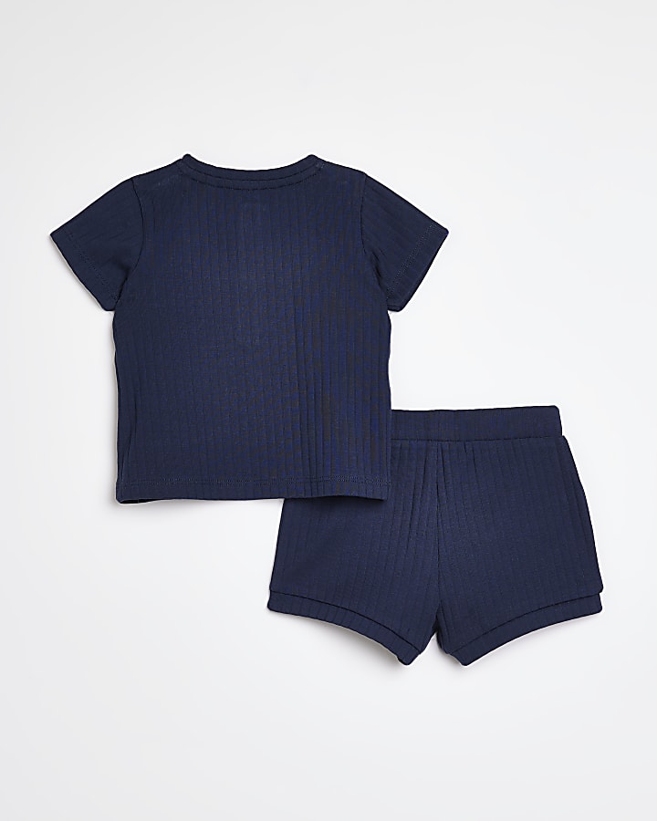 Baby navy organic ribbed shorts outfit