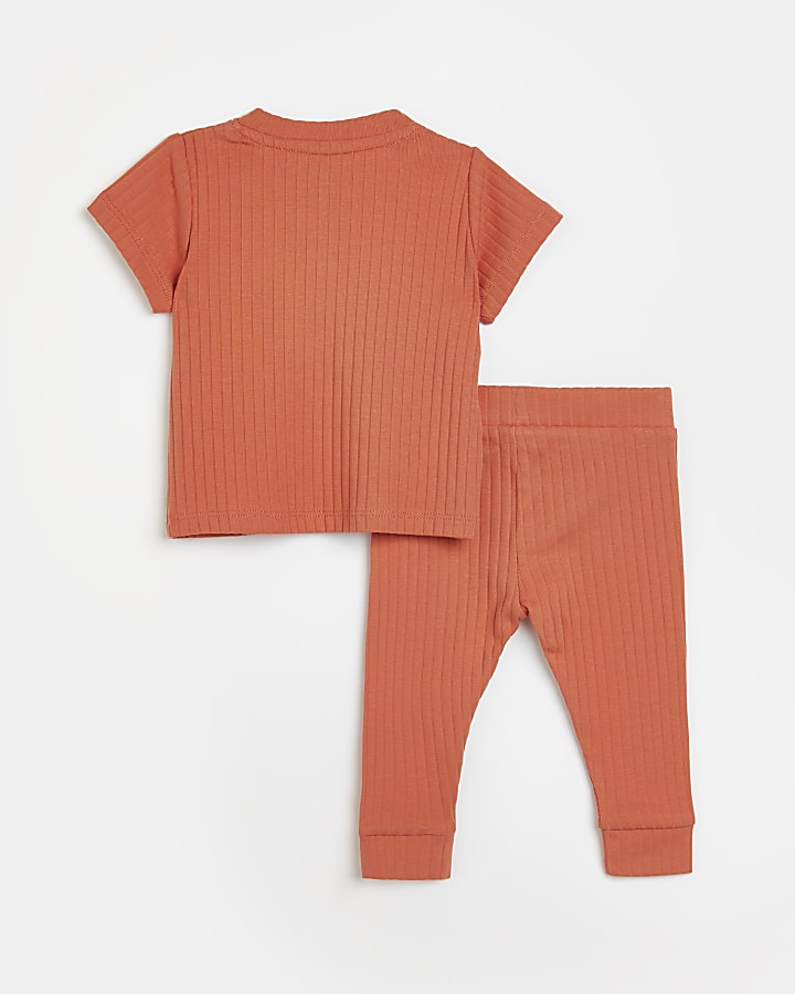 Baby orange RI branded organic ribbed outfit