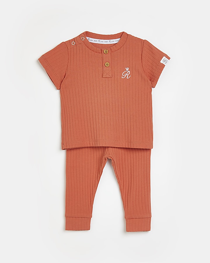 Baby orange RI branded organic ribbed outfit