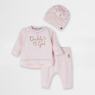 Baby Pink Daddys Girl Turban Outfit River Island