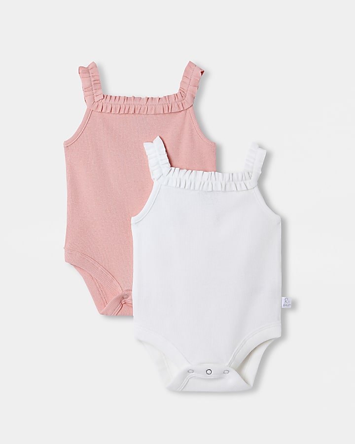 Baby pink frill detail babygrow 2 pack