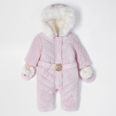 baby girl snowsuit with fur hood