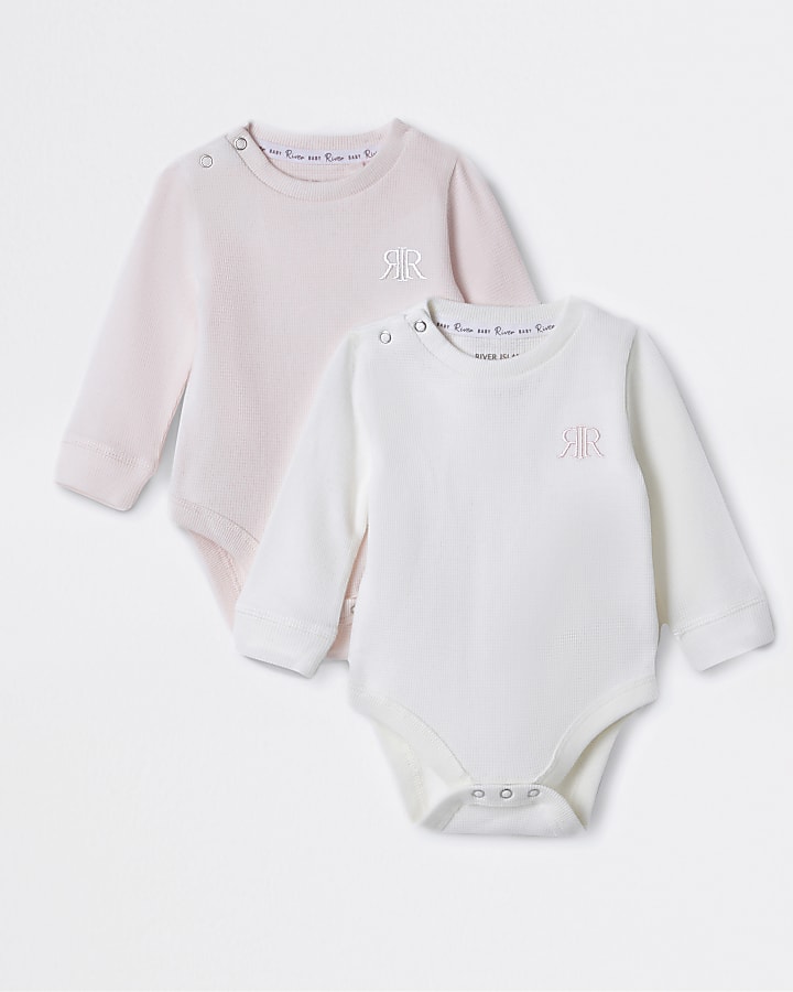 Baby pink waffle baby grows 2 pack