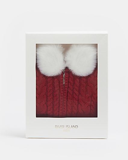 Baby red cable knit bodysuit with giftbox