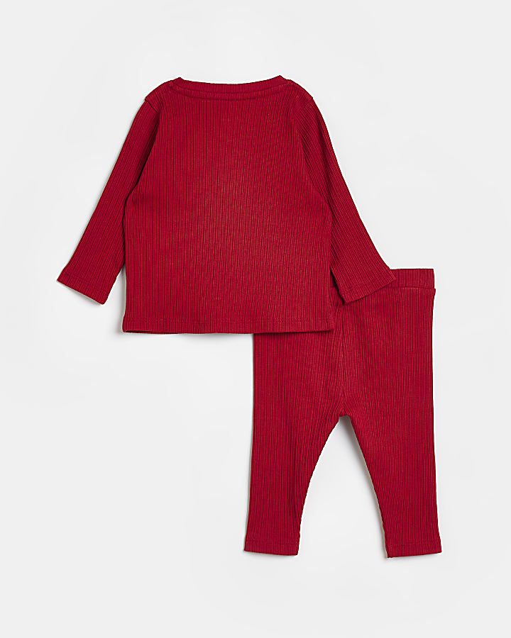 Baby Red Long Sleeve Organic Rib set