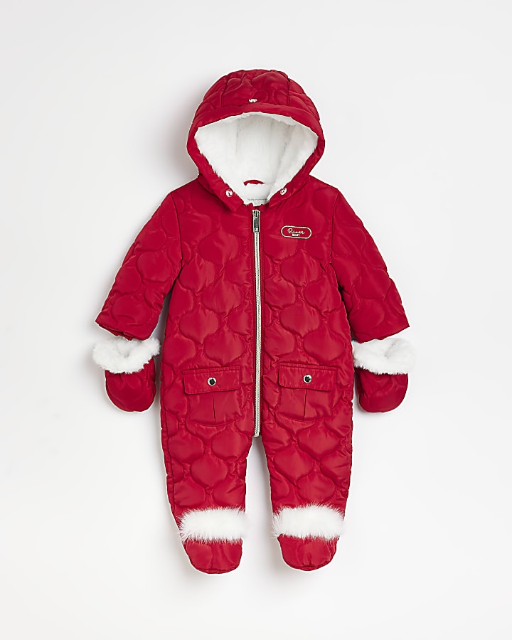 Baby Red Quilted hooded Snowsuit
