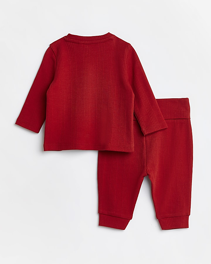 Baby red rib top and joggers outfit