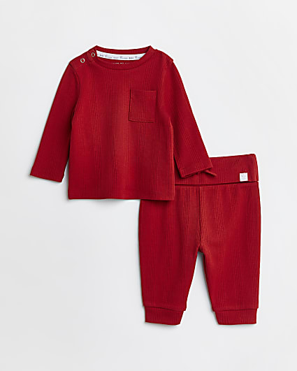 Baby red rib top and joggers outfit