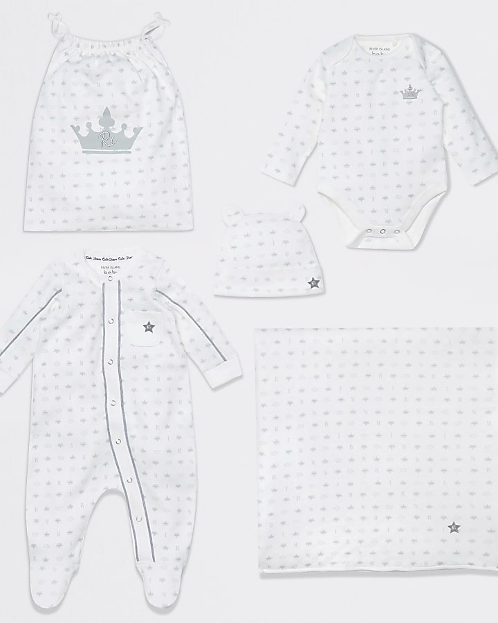 Baby white crown print gift set
