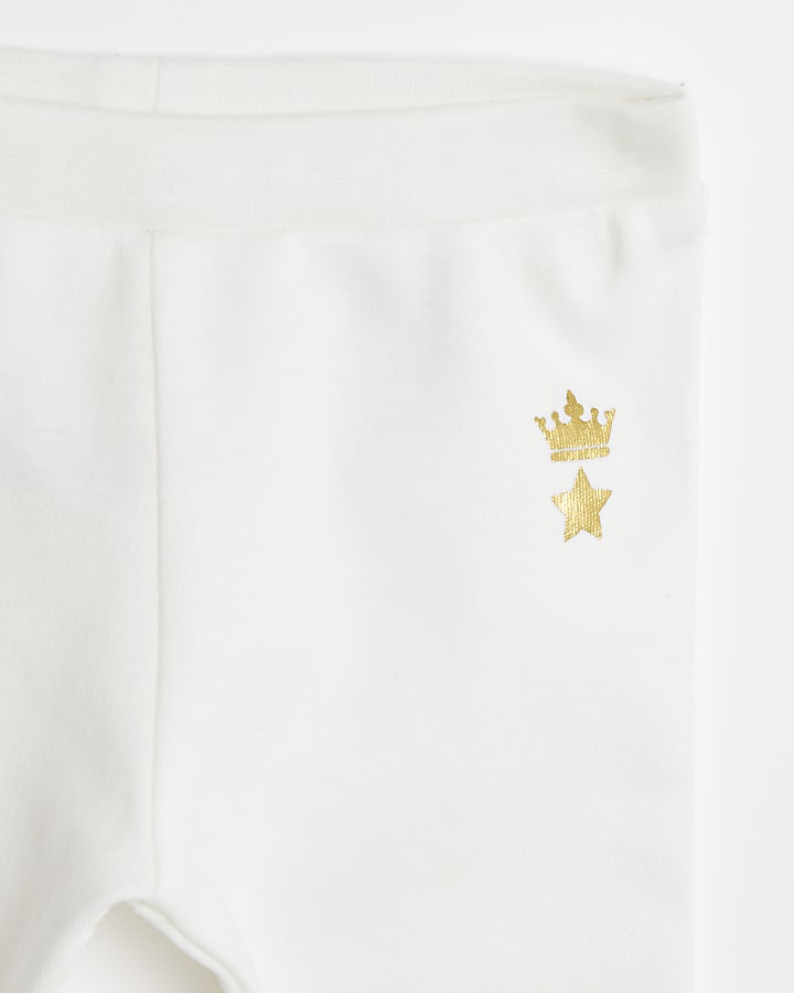 Baby white foil crown print leggings
