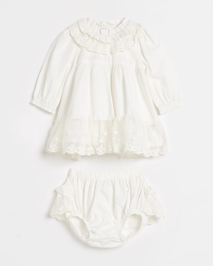 Baby white frill collar occasion dress set
