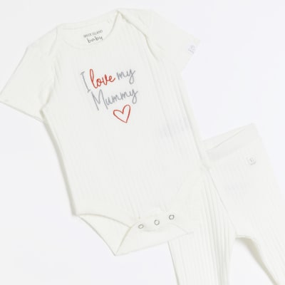 Baby White I Love My Mummy Rib Bodysuit set