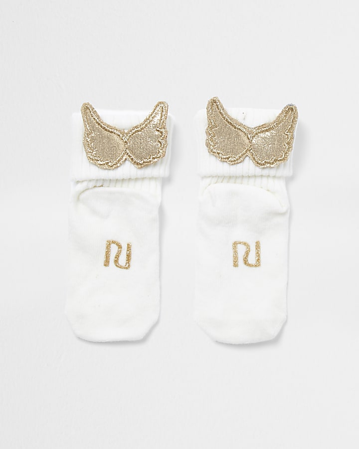 Baby white RI gold wing socks