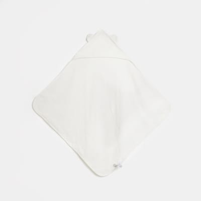 Baby white RI monogram hooded towel boxed