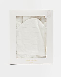 Baby white RI monogram hooded towel boxed
