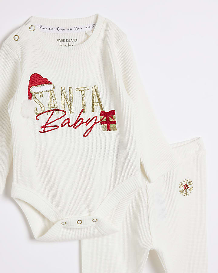 Baby White 'Santa Baby' Waffle outfit