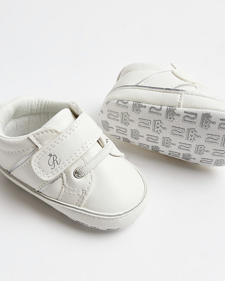 Baby White Velcro Lace up Trainers