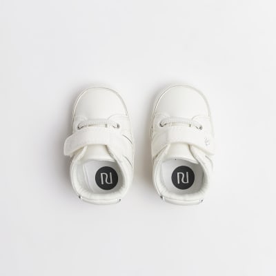 Baby White Velcro Lace up Trainers | River Island