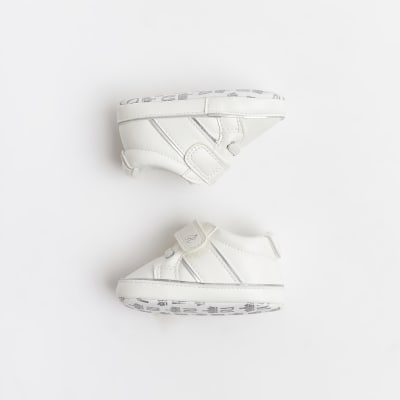 Baby White Velcro Lace up Trainers | River Island