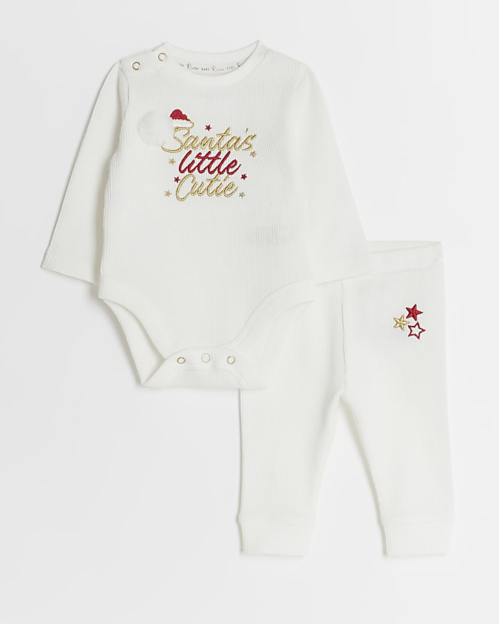 Baby White Waffle Santa's Little Cutie Outfit