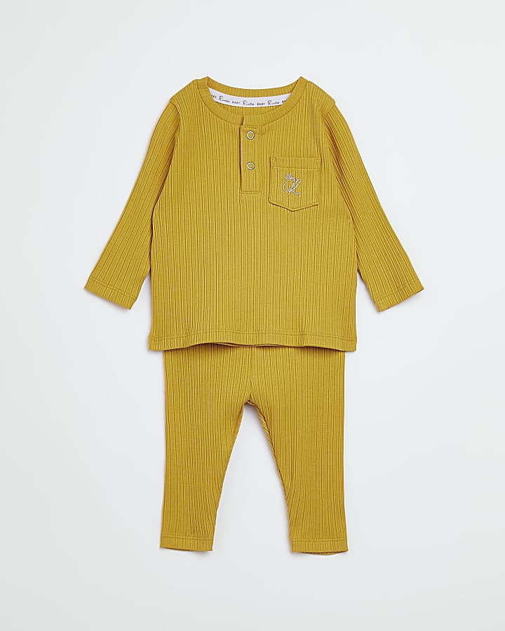 Baby yellow long sleeve ribbed outfit