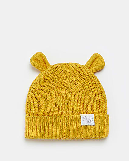 Baby yellow rib bear ears beanie hat