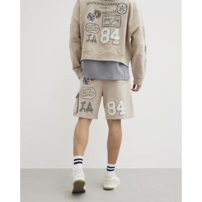 Beige Americana Badge Cargo Shorts