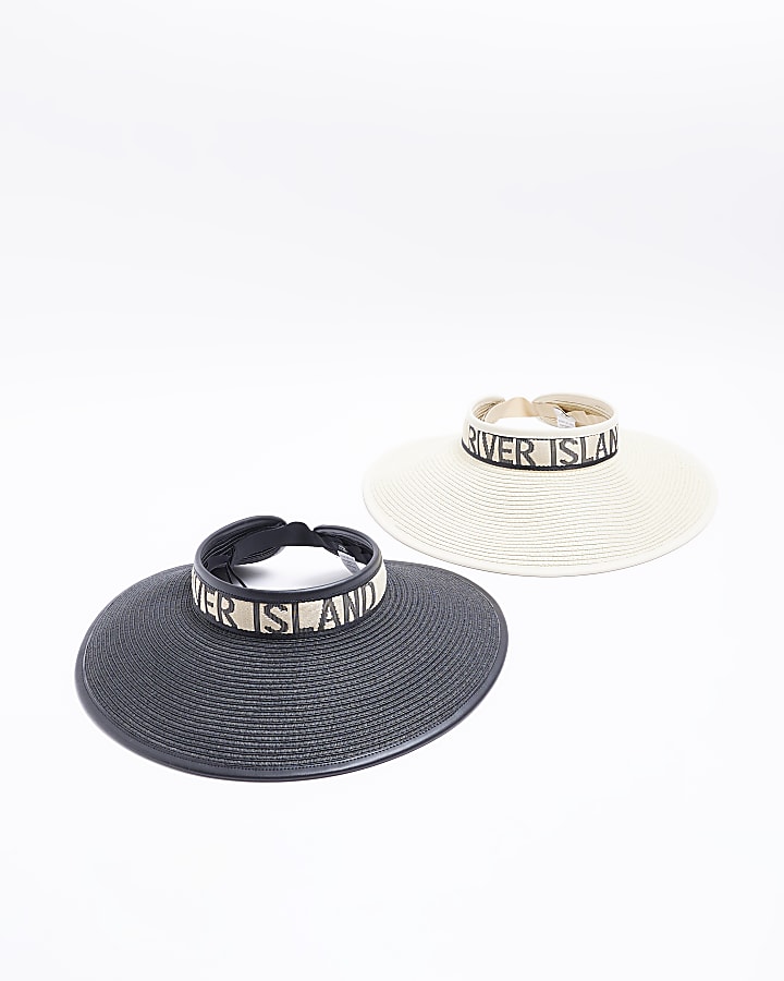 Beige and Black Visor Hat Set
