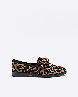 Beige animal print bow detail loafers
