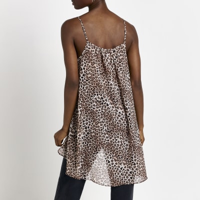 Beige animal print cami top