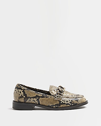 Beige animal print chain detail loafers