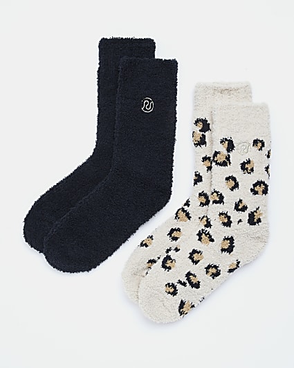 Beige animal print cosy tube socks multipack