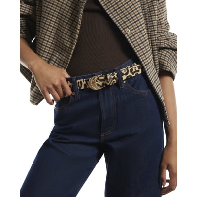 Animal Print Faux Hair On Leather Belt