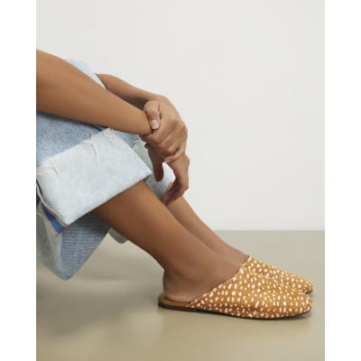 Beige Animal Print Hair On Leather Mules