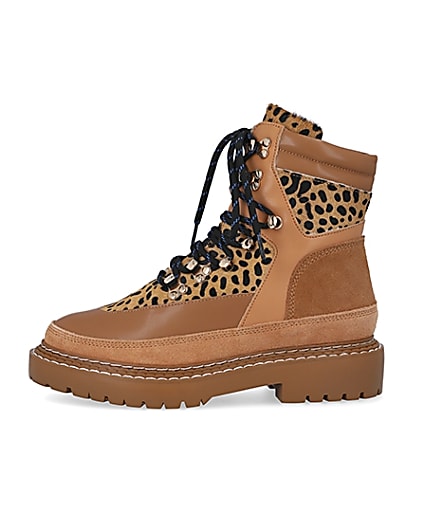 360 degree animation of product Beige animal print hiking boots frame-3