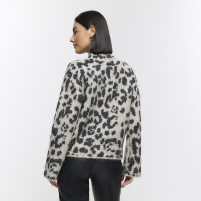 Beige animal print jumper River Island