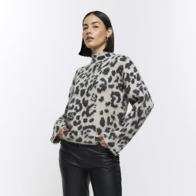 Beige animal print jumper | River Island