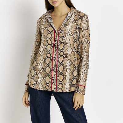 Beige animal print long sleeve shirt River Island
