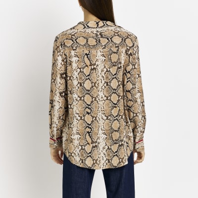 Beige animal print long sleeve shirt River Island