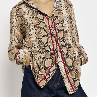Beige animal print long sleeve shirt River Island